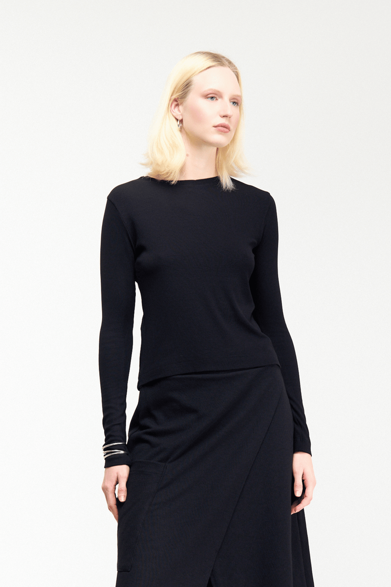 BLUSA MANGA LONGA CANELADA - PRETO
