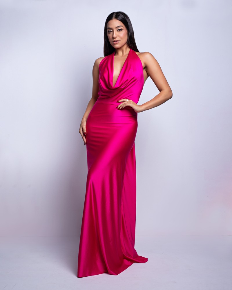 Vestido de Festa Longo de Malha Pink