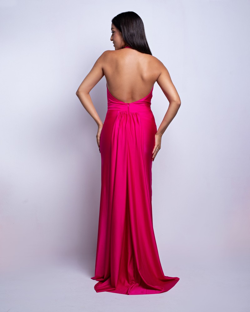 Vestido de Festa Longo de Malha Pink