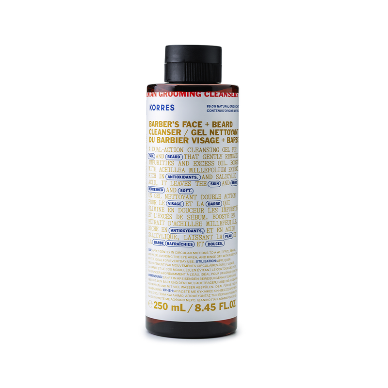 Gel de Limpeza Masculino 2 em 1 para Rosto e Barba Korres 250ml