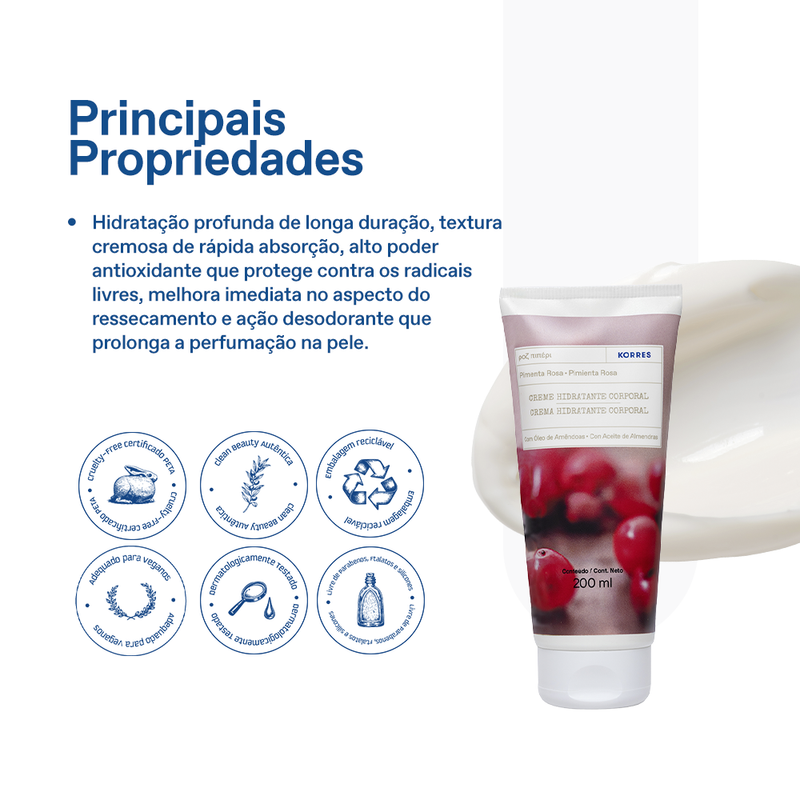 Creme Hidratante Desodorante Corporal Pimenta Rosa 200ml