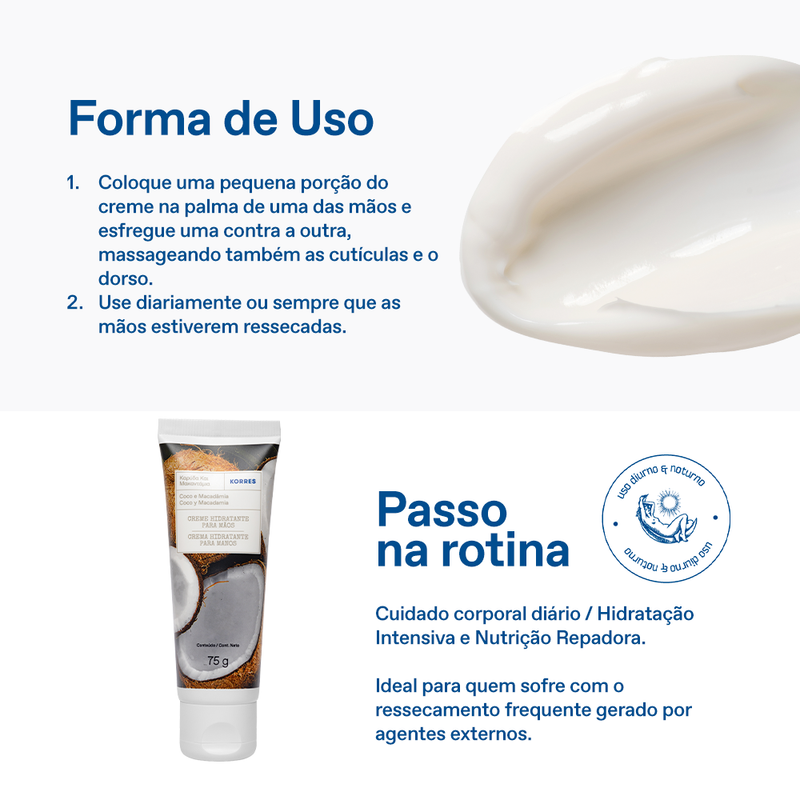 Creme Hidratante Deo para Mãos Coco e Macadâmia 75g