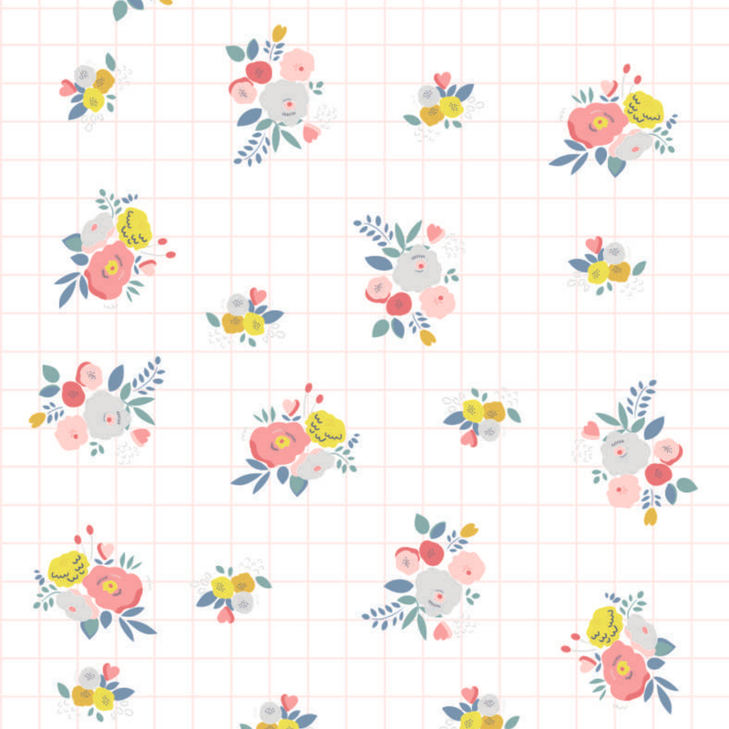 Papel de parede floral grid fundo branco t.design