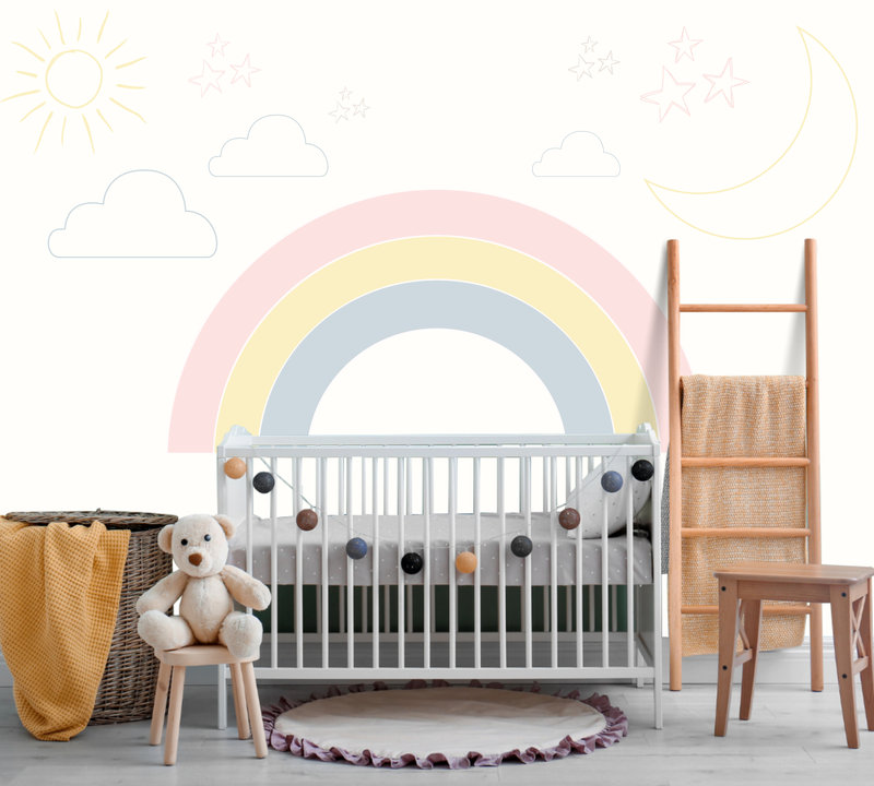 Papel De Parede Baby Unicórnio Arco Íris Lilás Adesivo em Promoção