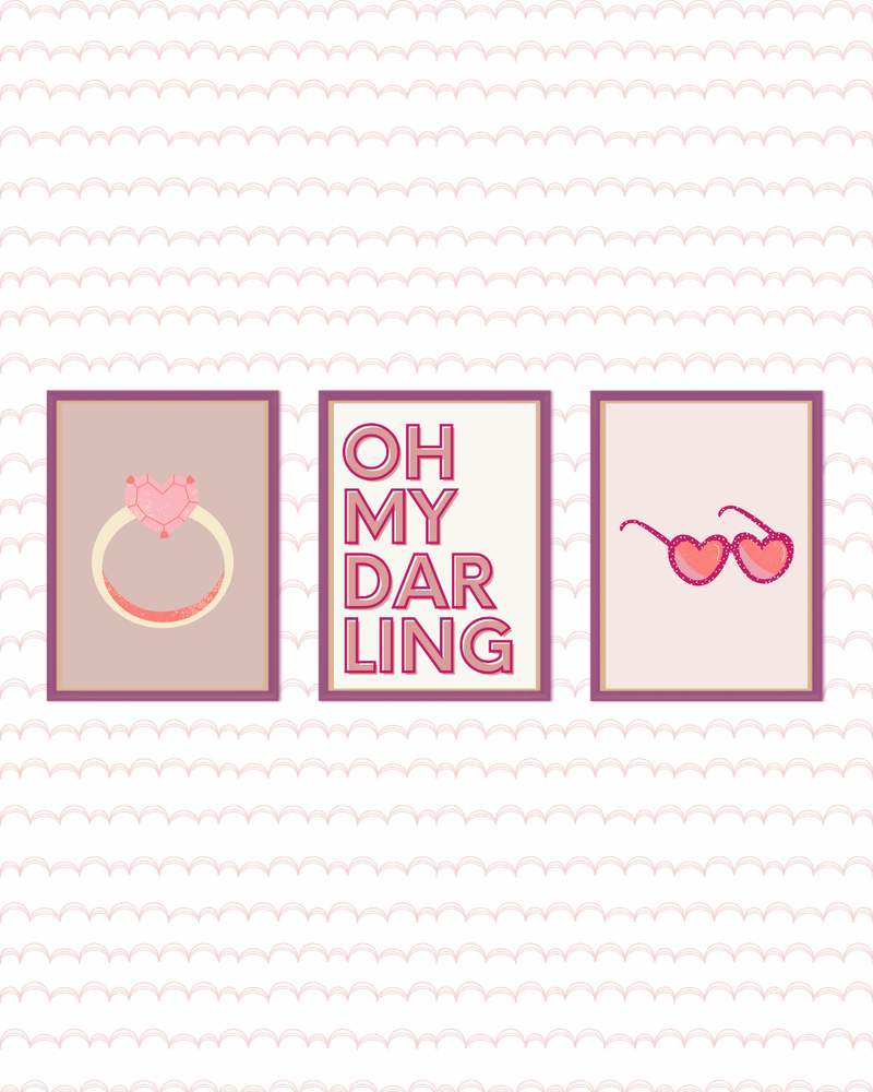 Trio de posters anel + darling + óculos 