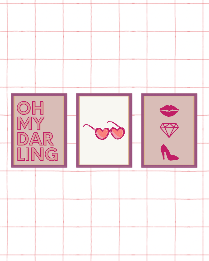 Trio de posters darling + óculos + sapato