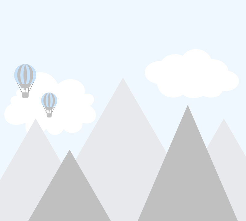 Painel adesivo montanhas, nuvens e balões (3 cores)