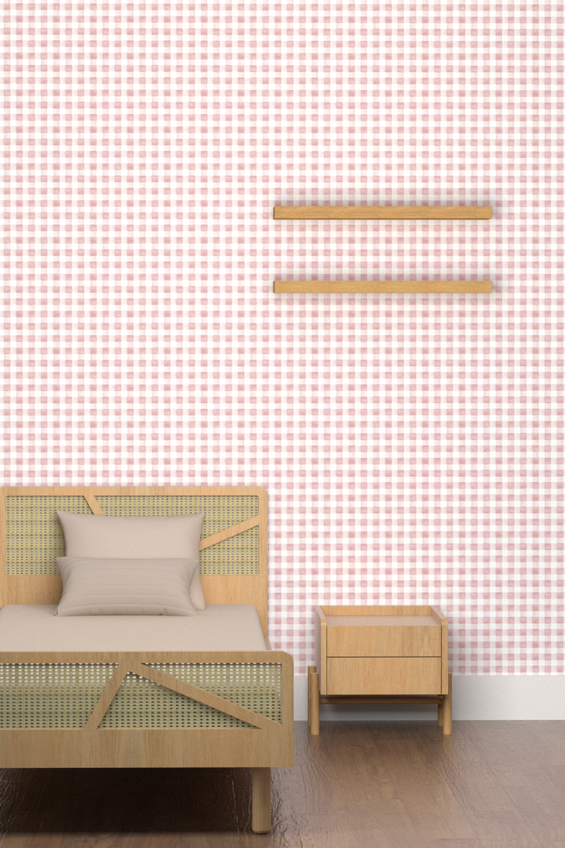 Papel de parede vichy rosa edamami - 100% celulose