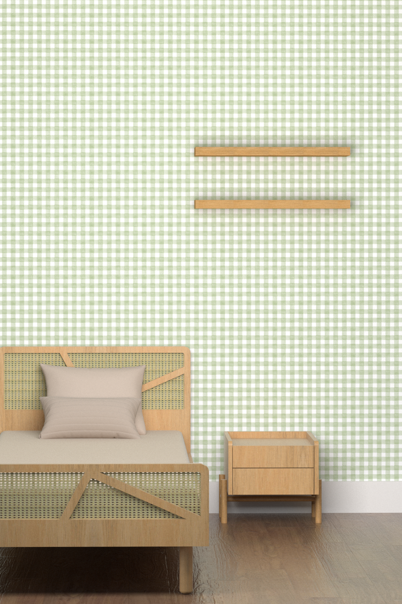 Papel de parede vichy verde edamami - 100% celulose