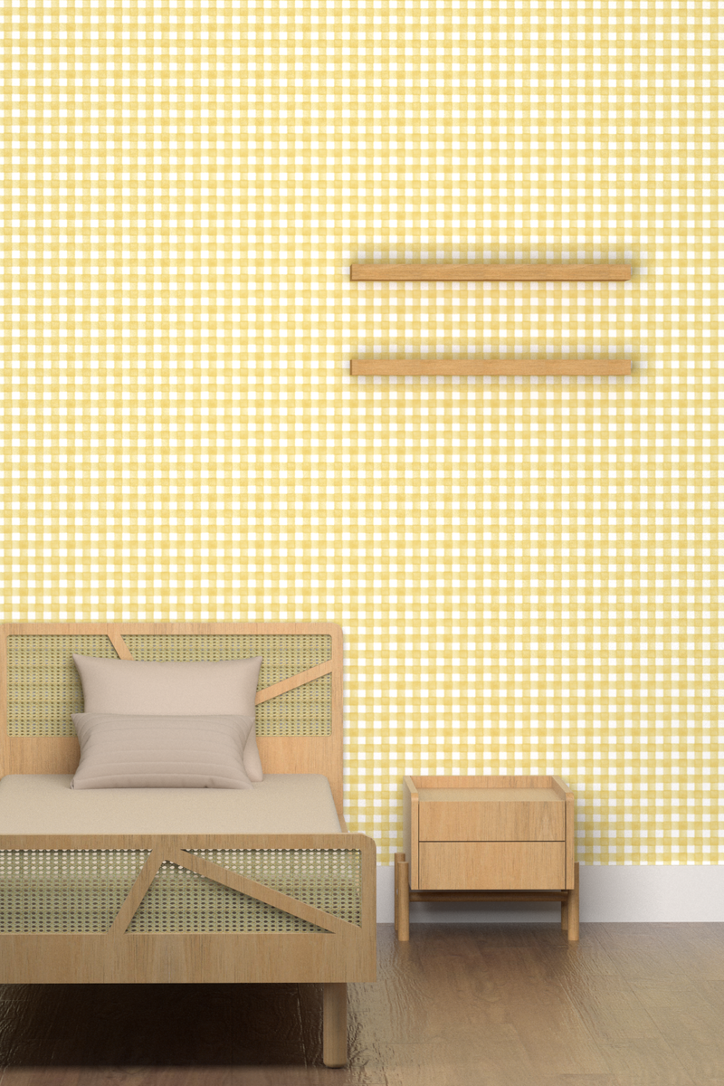 Papel de parede vichy amarelo edamami - 100% celulose