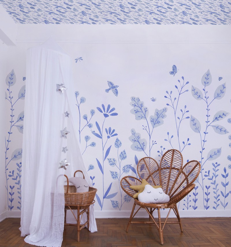 Painel de parede porcelana jardim azul t.design (100% celulose)