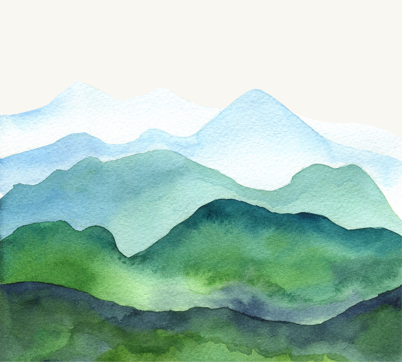 Painel aquarelado paisagem com montanhas verde (100% celulose)