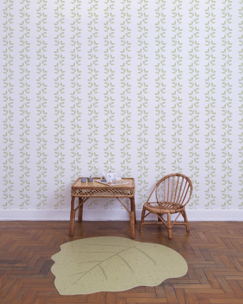 Papel de parede folhinhas listras verde t.design - 100% celulose