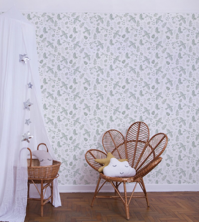 Papel de parede porcelana insetos verde t.design - 100% celulose