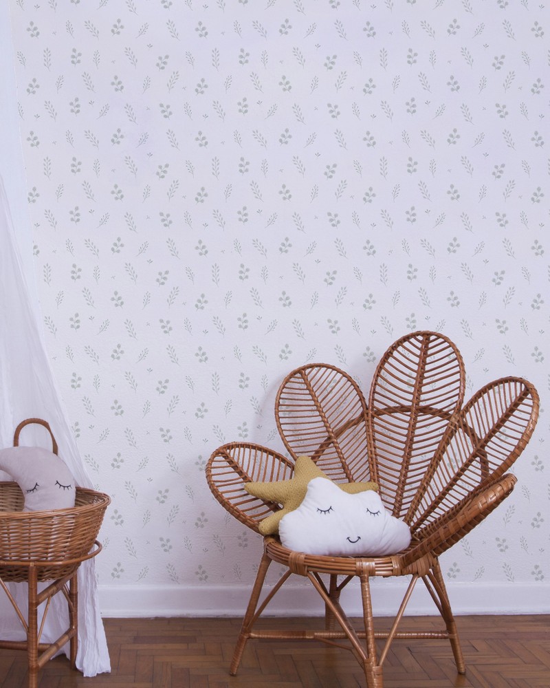 Papel de parede porcelanas folhinhas delicadas verde t.design - 100% celulose
