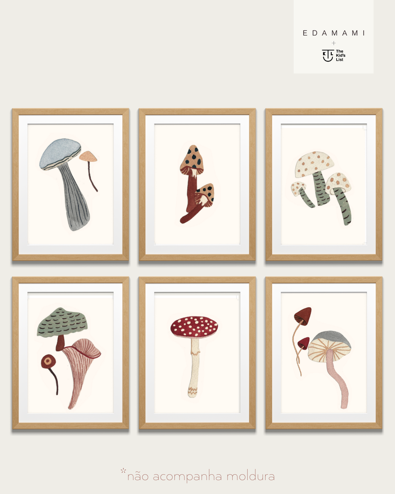 Kit com 6 posters cogumelos edamami