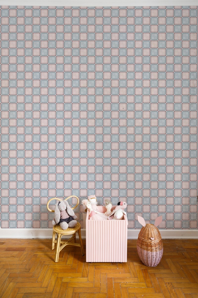 Papel de parede ladrilhos rosa e azul T.Design - 100% celulose
