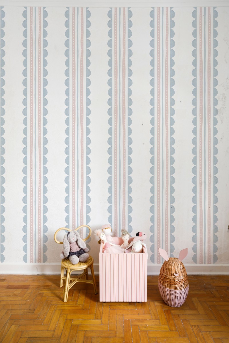 Papel de parede listras e ondinhas (rosa e azul) T.Design - 100% celulose