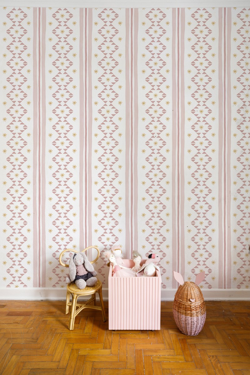 Papel de parede ikat listradinho (rosa e amarelo) T.Design - 100% celulose