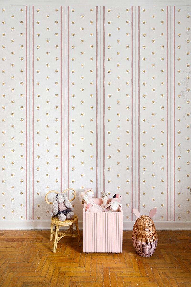 Papel de parede listras e asteriscos (rosa e amarelo) T.Design - 100% celulose