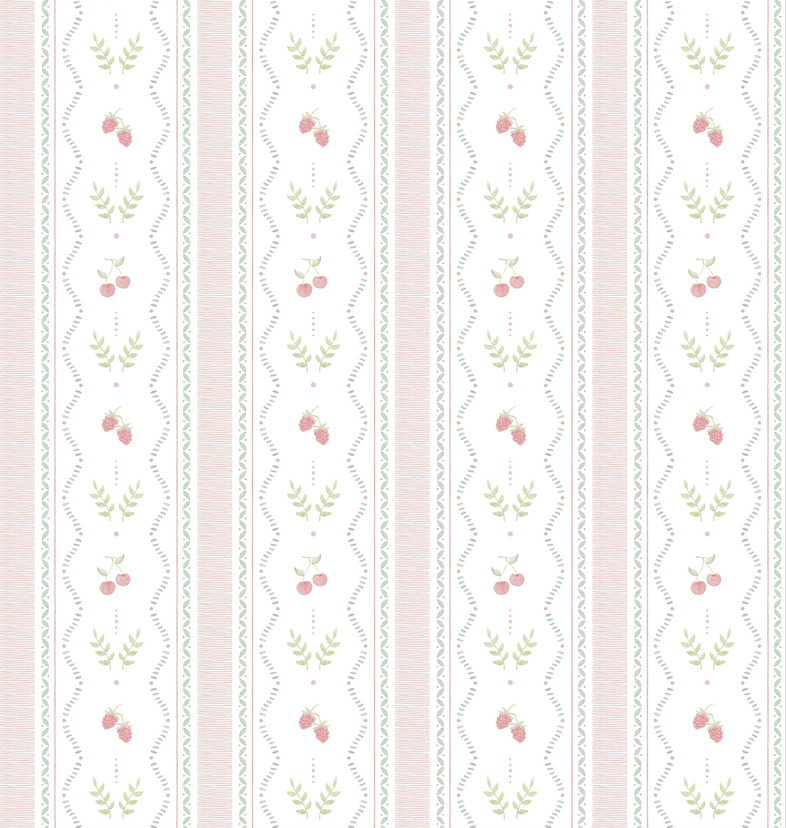 Papel de parede mix listras aquarela cerejas e framboesas t.design - celulose