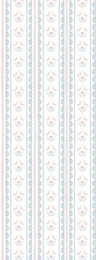 Papel de parede listras, borboletas e ondas (rosa e azul) T.Design - 100% celulose
