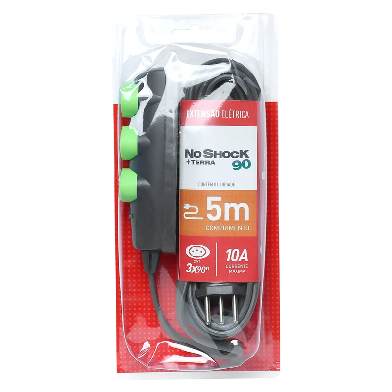 Extensão Noshock 90 3X0,75 2P+T 10A Grafite DN1908 5 metros