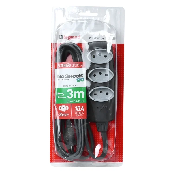 Extensão Noshock 90 3X0,75 2P+T 10A Grafite DN1907 3 metros