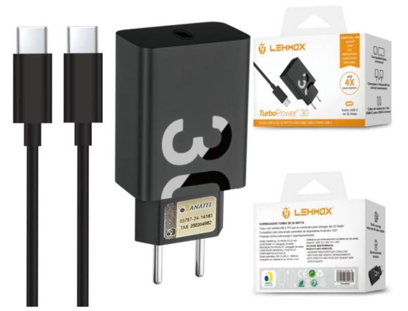 Carregador Celular Lehmox Tipo C Turbo 30W - LE-490PD