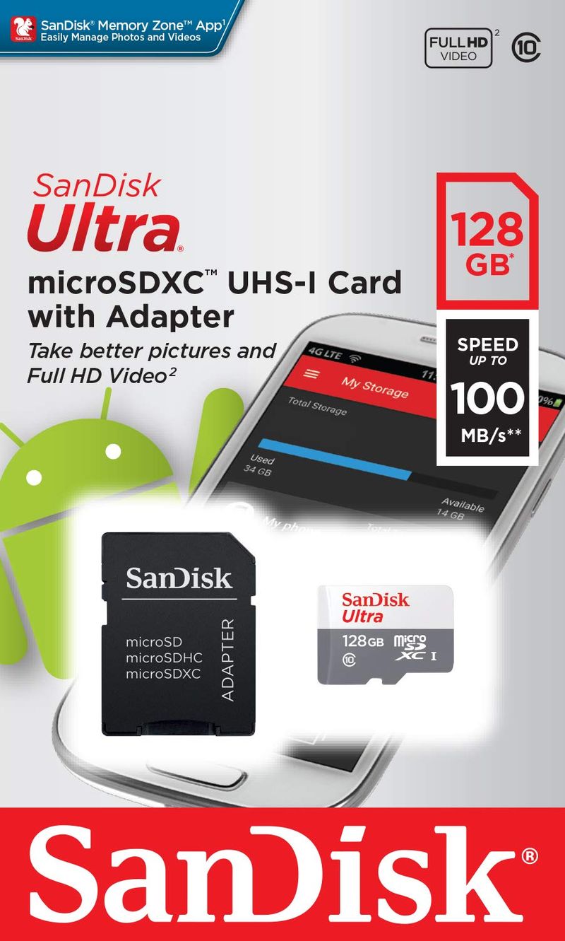 Cartão Memória Sandisk Ultra Micro SD 128GB Classe 10 SDSQUNR-128G-GN3MA