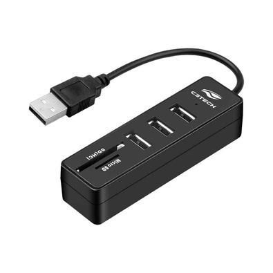 HUB USB C3Tech com 3 Portas USB 2.0  e Leitor de Cartão HU-L200BK