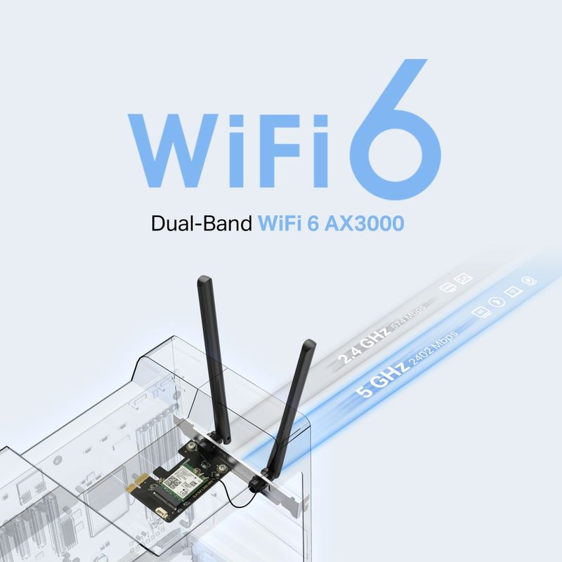 Placa de Rede Wireless Mercusys MA80XE AX3000, Wi-Fi 6, Bluetooth 5.2 PCIe