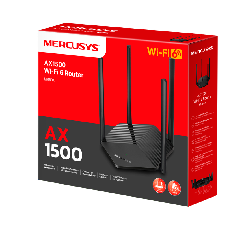 Roteador Wireless Mercusys MR60X, AX1500 Dual Band WiFi 6 