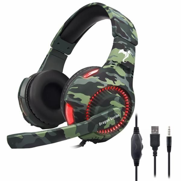 Headset Gamer Camuflado Kolke KGA-487 Trooper LED Vermelho