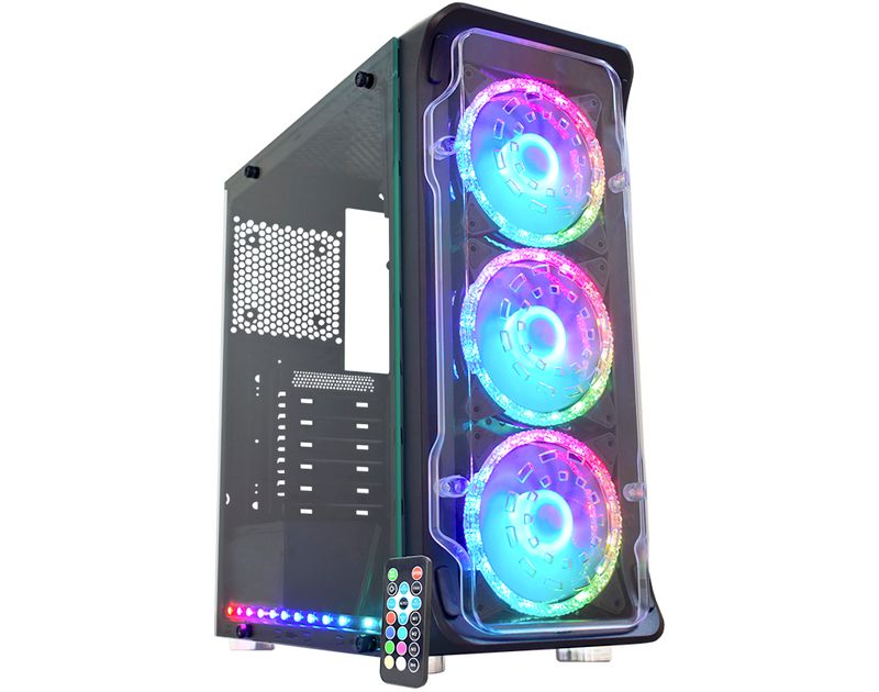 Gabinete K-Mex Skytrooper CG-01FF, 3 Fans ARGB Rainbow + Fita Led  C/ Controle, Frontal Acrílico