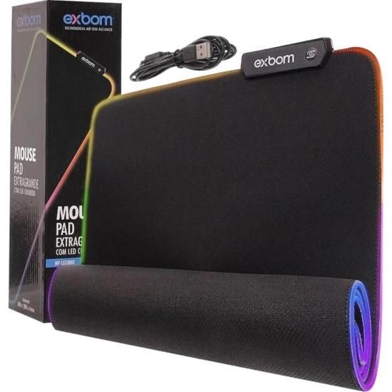 Mouse Pad Gamer Extra Grande Com Led Colorido MP-LED3080 80x30CM Exbom