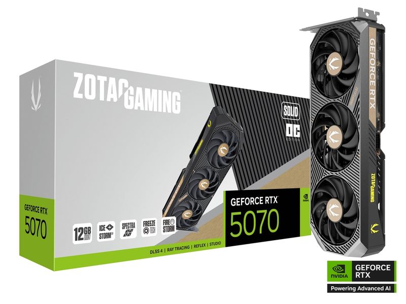 Placa de Video ZOTAC RTX 5070 Solid Oc 12GB GDDR7 - ZT-B50700J-10P