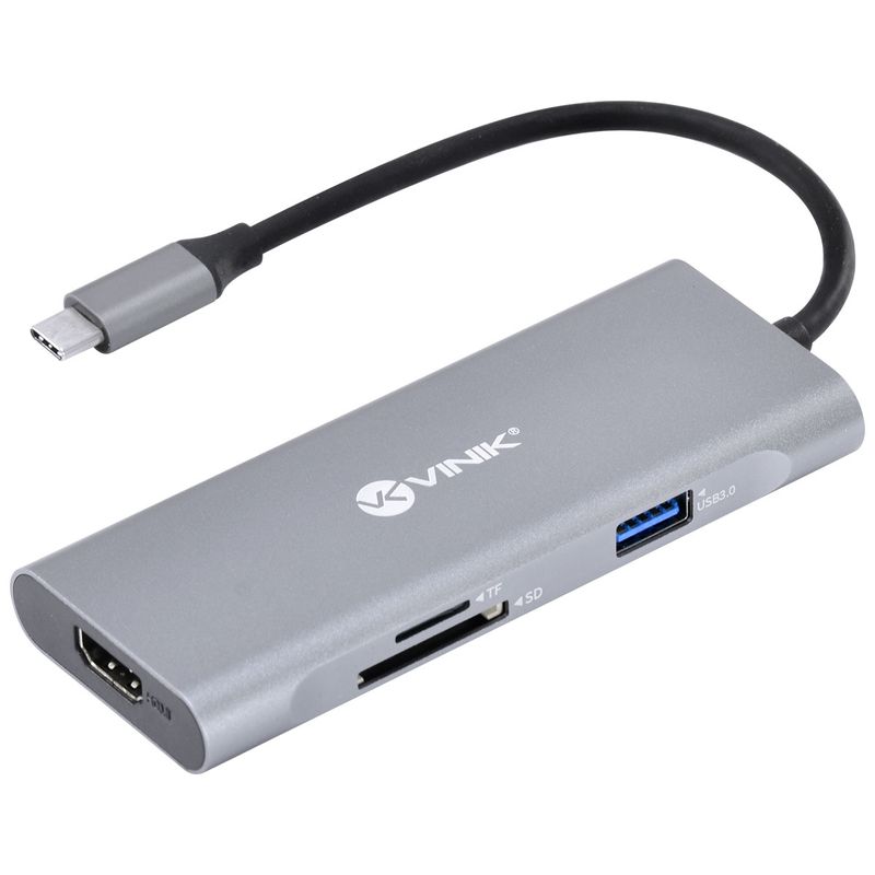HUB USB Tipo C, 7 em 1, 3x USB 3.0, Leitor de Cartão, HDMI, Tipo C com Power Delivery - HC-7