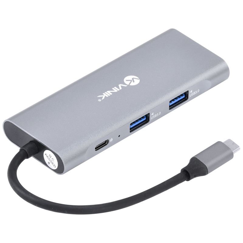 HUB USB Tipo C, 7 em 1, 3x USB 3.0, Leitor de Cartão, HDMI, Tipo C com Power Delivery - HC-7