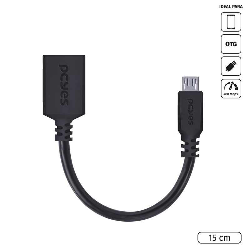 Cabo OTG Micro USB para USB 2.0 15cm