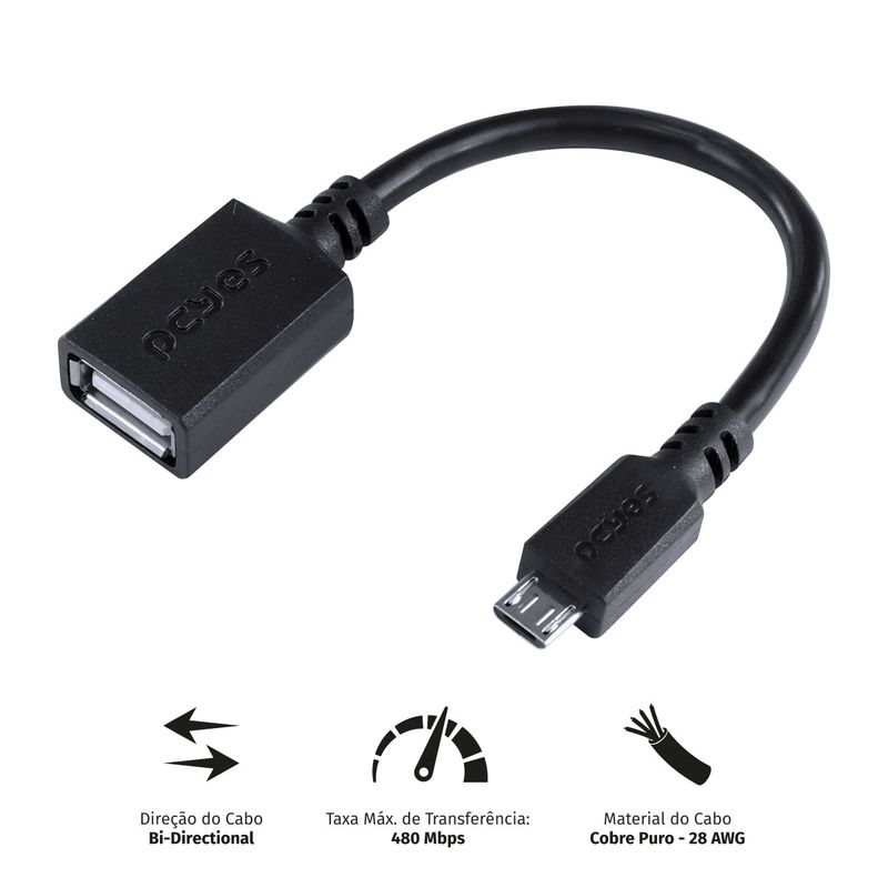 Cabo OTG Micro USB para USB 2.0 15cm