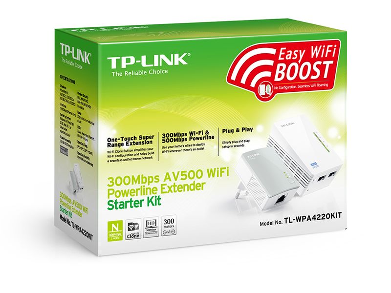 Extensor de Alcance TP-Link Powerline WiFi e AV 500Mbps TL-WPA4220KIT