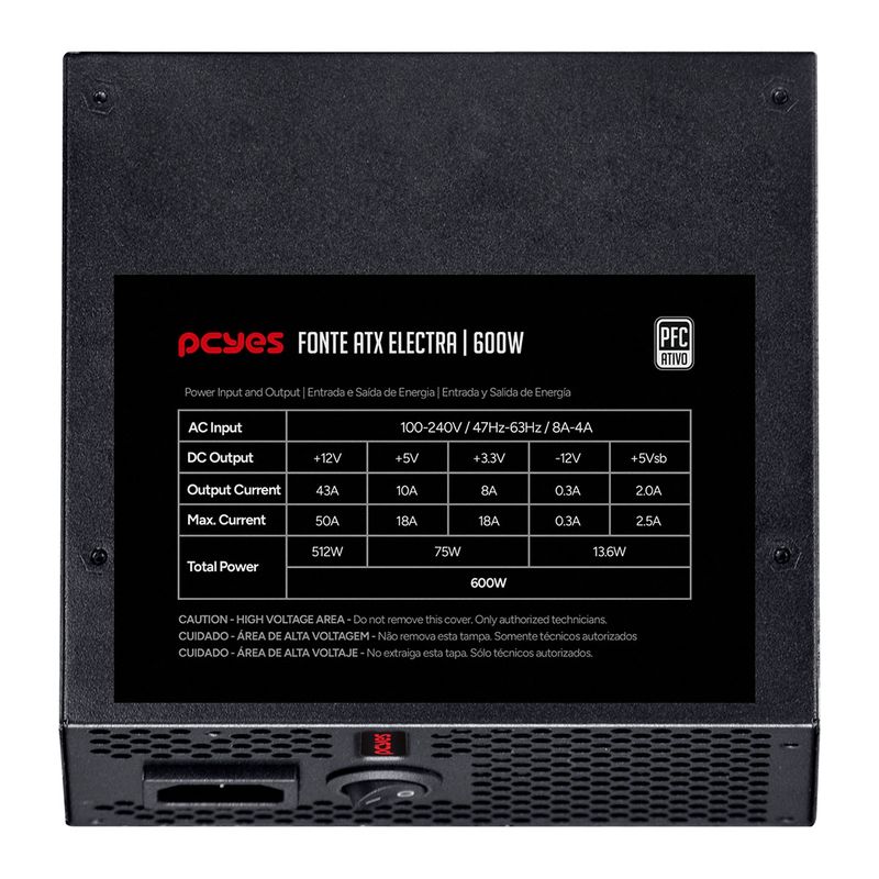 Fonte PCYES Electra 600W PFC Ativo - ELEC600W