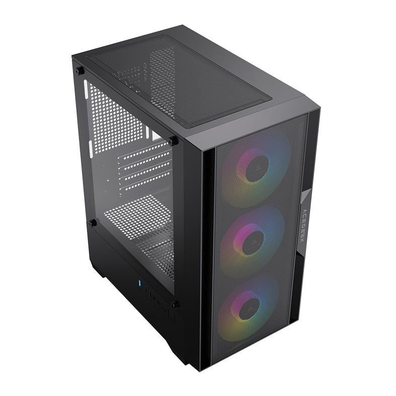 Gabinete Gamer Acegeek Stratus Mesh, ARGB, Lateral de Vidro, Preto, 3 Fans,  AG-STRATUS-MESH-BK-I3F-ARGB