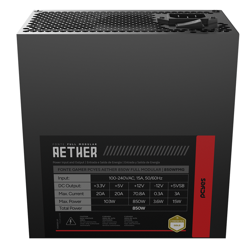 Fonte PCYES Aether 850W Full Modular 80 Plus Gold, PCI-e 5.0, 850WFMG