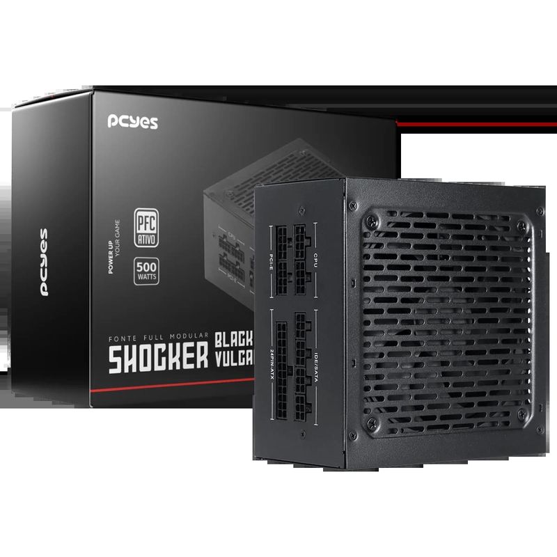 Fonte PCYES Shocker 500W Black Vulcan Full Modular 80 Plus - FM500WBV