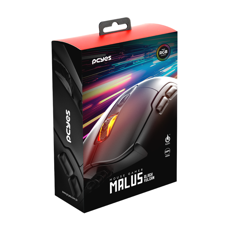 Mouse Gamer PCYES Malus Black Vulcan, 12400DPI, RGB, 6 Botões, PMGMBV