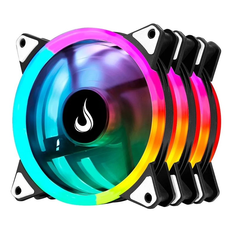Kit com 3 Fans Rise Mode Energy, 120mm, ARGB, Preto - FN-02-RGB-5V