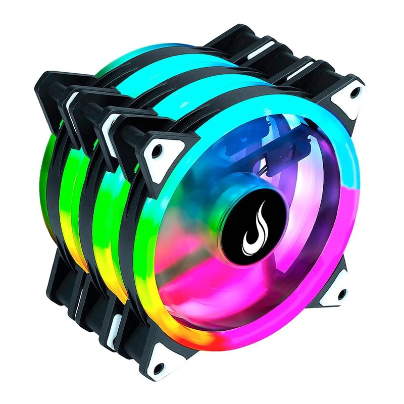 Kit com 3 Fans Rise Mode Energy, 120mm, ARGB, Preto - FN-02-RGB-5V