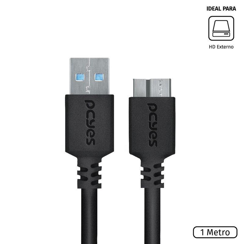 Cabo para HD Externo USB A 3.0 Macho P/ Micro USB B 3.0 - 1 Metro - PUAMCM3-1